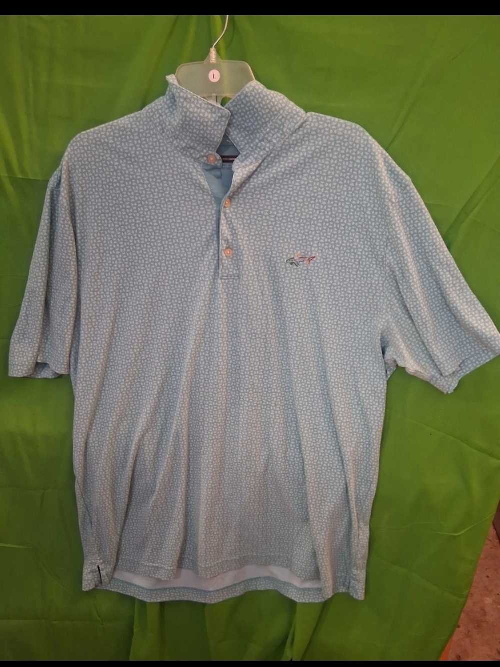 Greg Norman Collection Blue Micro-Pattern Short-Sleeve Polo